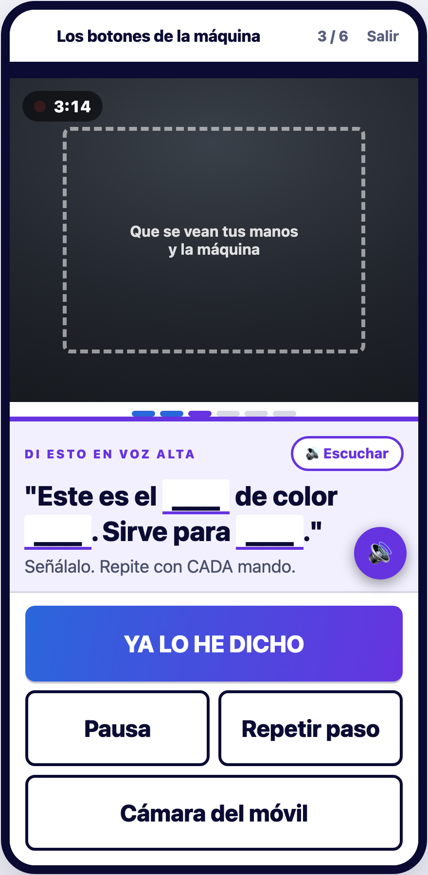 La app abierta en la máquina